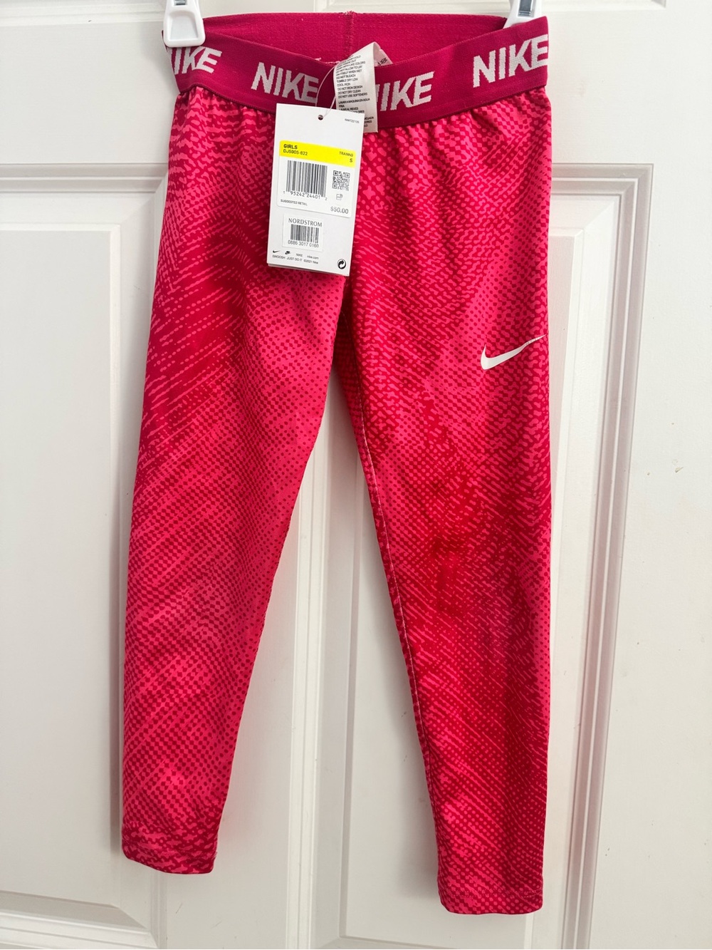Nike Girls Bright Pink Performance Leggings with White Swoosh